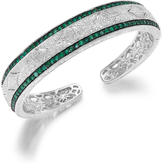 Emerald and Diamond cuff bangle bracelet - Picture 5 of 5